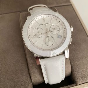 Burberry BU9701 City Chronograph White Dial White Leather Unisex Watch